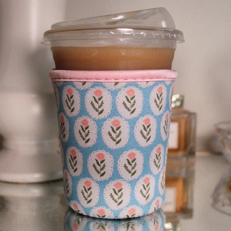 Blue w/ Pink Flowers Coffee Sleeve - Grande