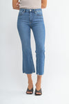 High Rise Cropped Flare Jeans - Raw Hem