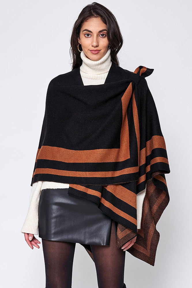 Striped Poncho - Black