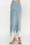 Lace Trim Denim Skirt