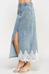 Lace Trim Denim Skirt