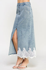 Lace Trim Denim Skirt