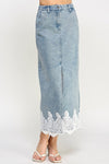 Lace Trim Denim Skirt