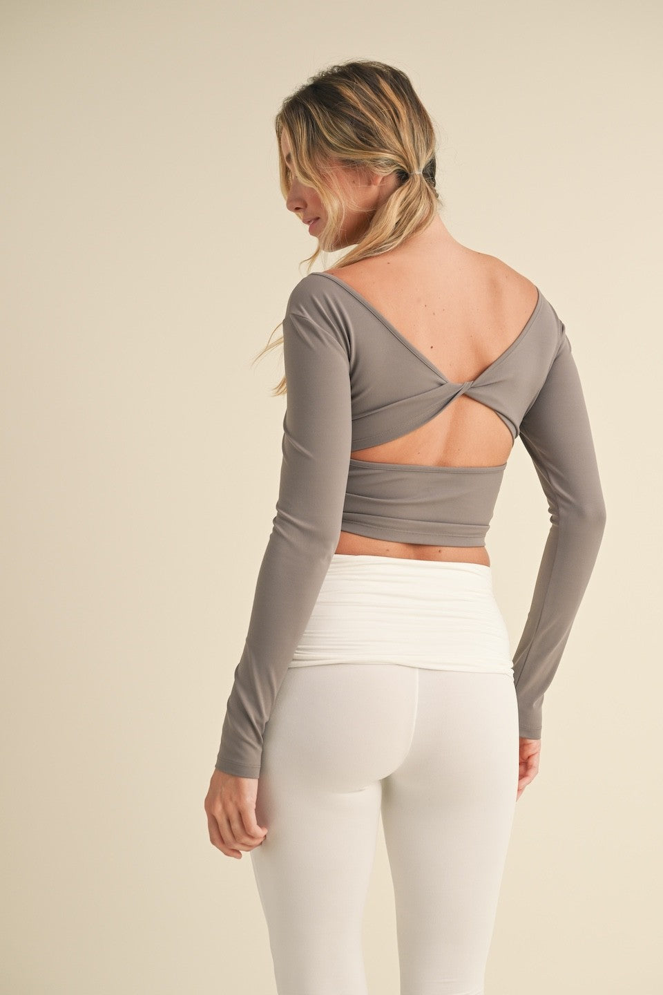 Twist Back Long Sleeve Top - Taupe