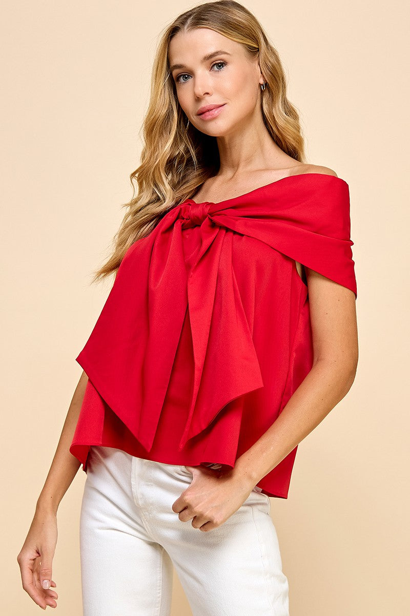 Bow on Top Blouse - Red