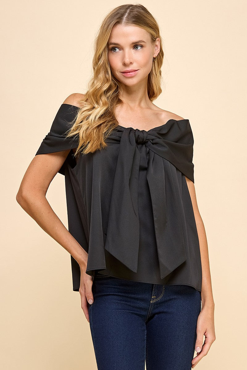 Bow on Top Blouse - Black