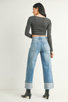 Cuffed Palazzo Jeans - Dark Wash