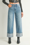 Cuffed Palazzo Jeans - Dark Wash