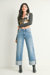 Cuffed Palazzo Jeans - Dark Wash