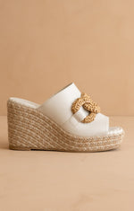 Ivory Leather Raffia Wedges