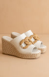 Ivory Leather Raffia Wedges