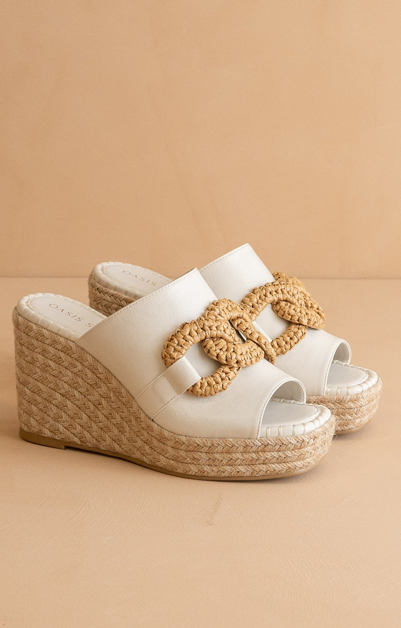 Ivory Leather Raffia Wedges