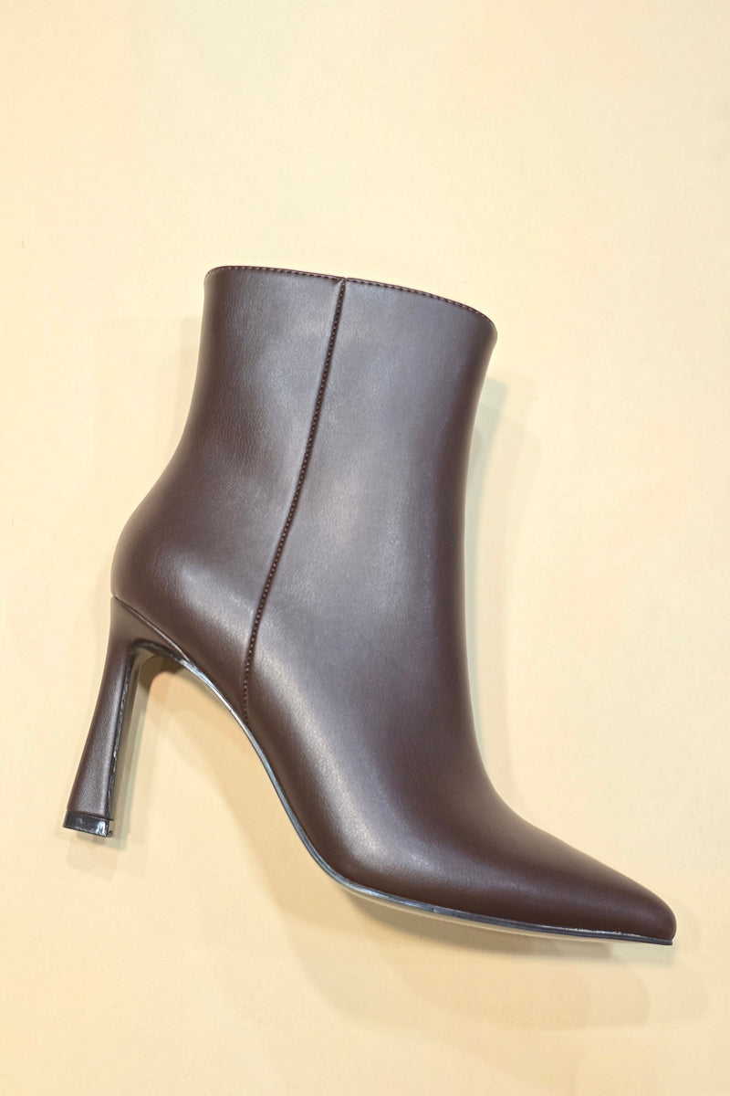Leather Heel Booties - Brown