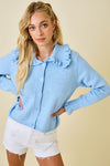 Ruffle Collar Cardigan - Blue