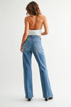 Waistband Detail Wide Leg Jeans