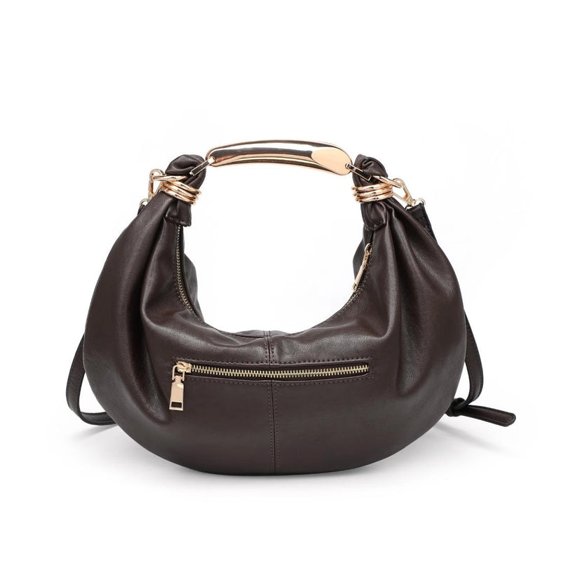 Vegan Leather Gold Handle Bag - Espresso