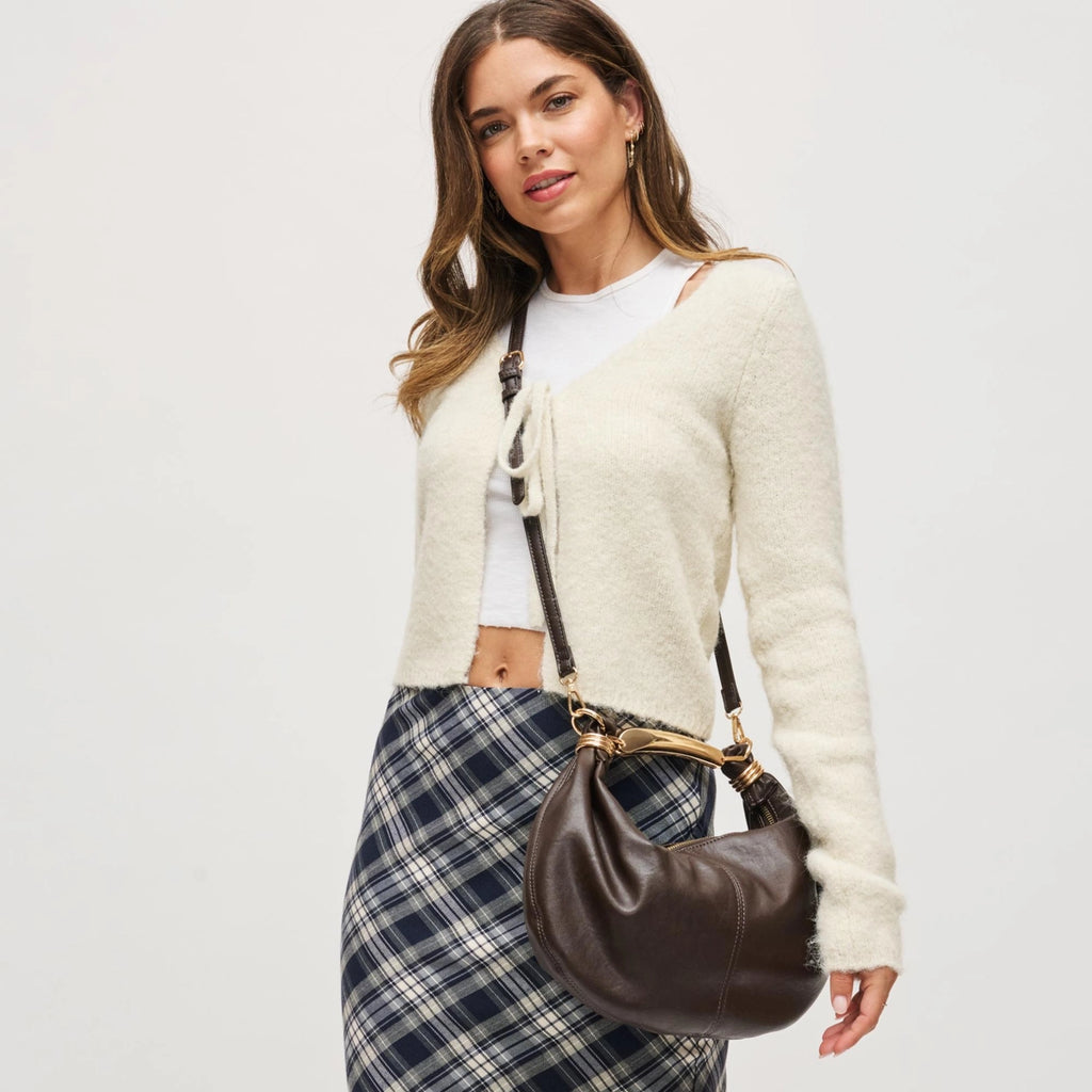 Vegan Leather Gold Handle Bag - Espresso