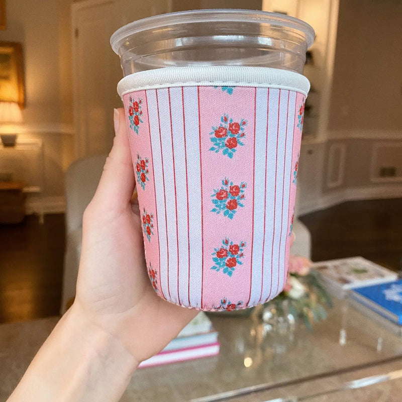 Pink Stripes & Roses Coffee Sleeve - Grande