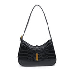 Crocodile Vegan Leather Bag - Black