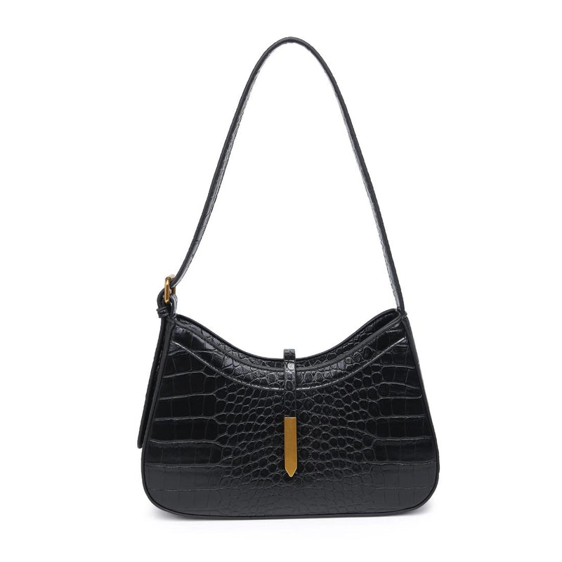 Crocodile Vegan Leather Bag - Black
