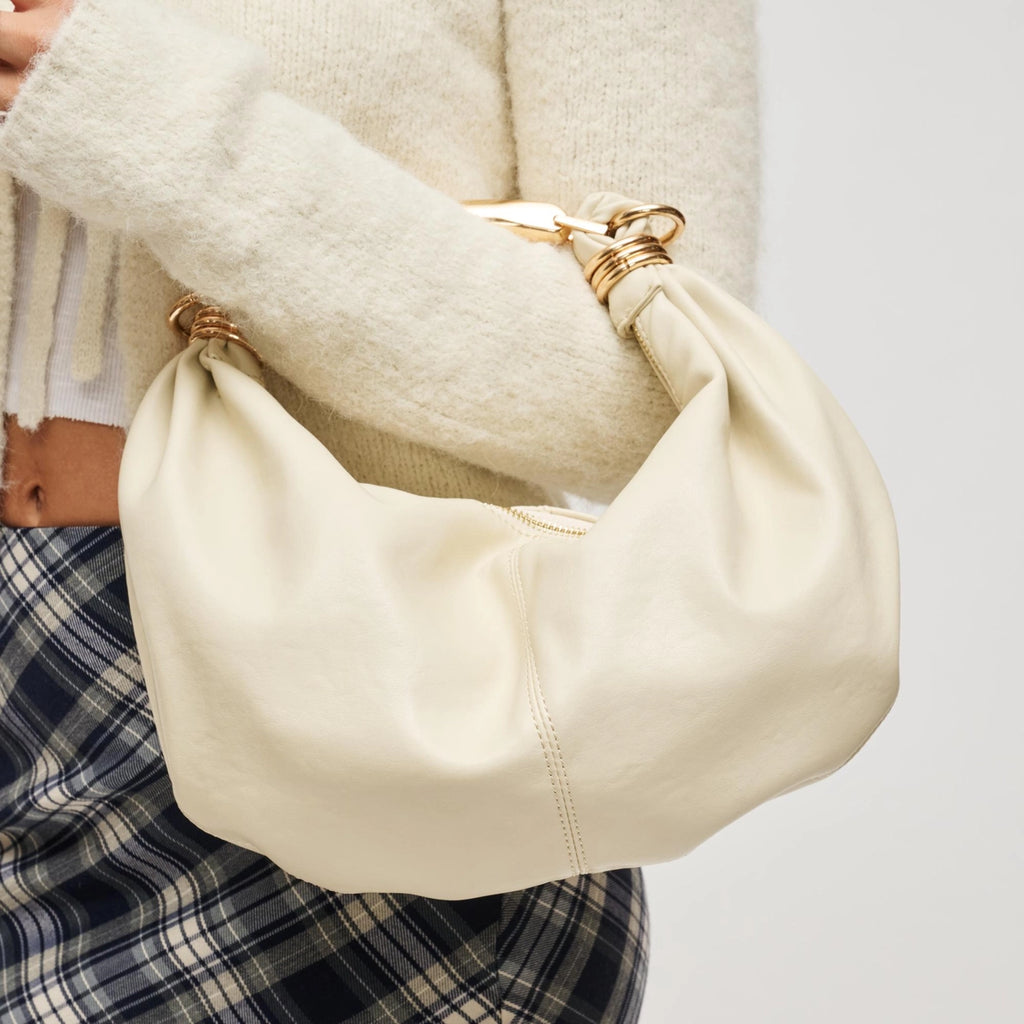 Vegan Leather Gold Handle Bag - Oatmilk