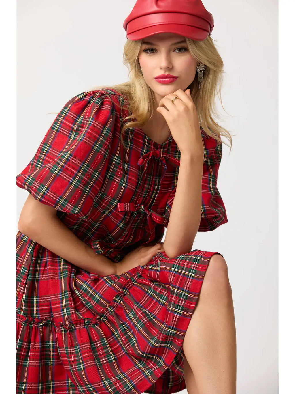 Red Tartan Bow Mini Dress