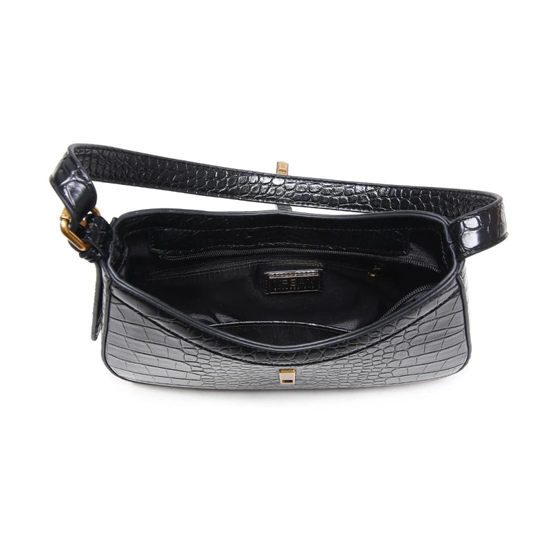 Crocodile Vegan Leather Bag - Black