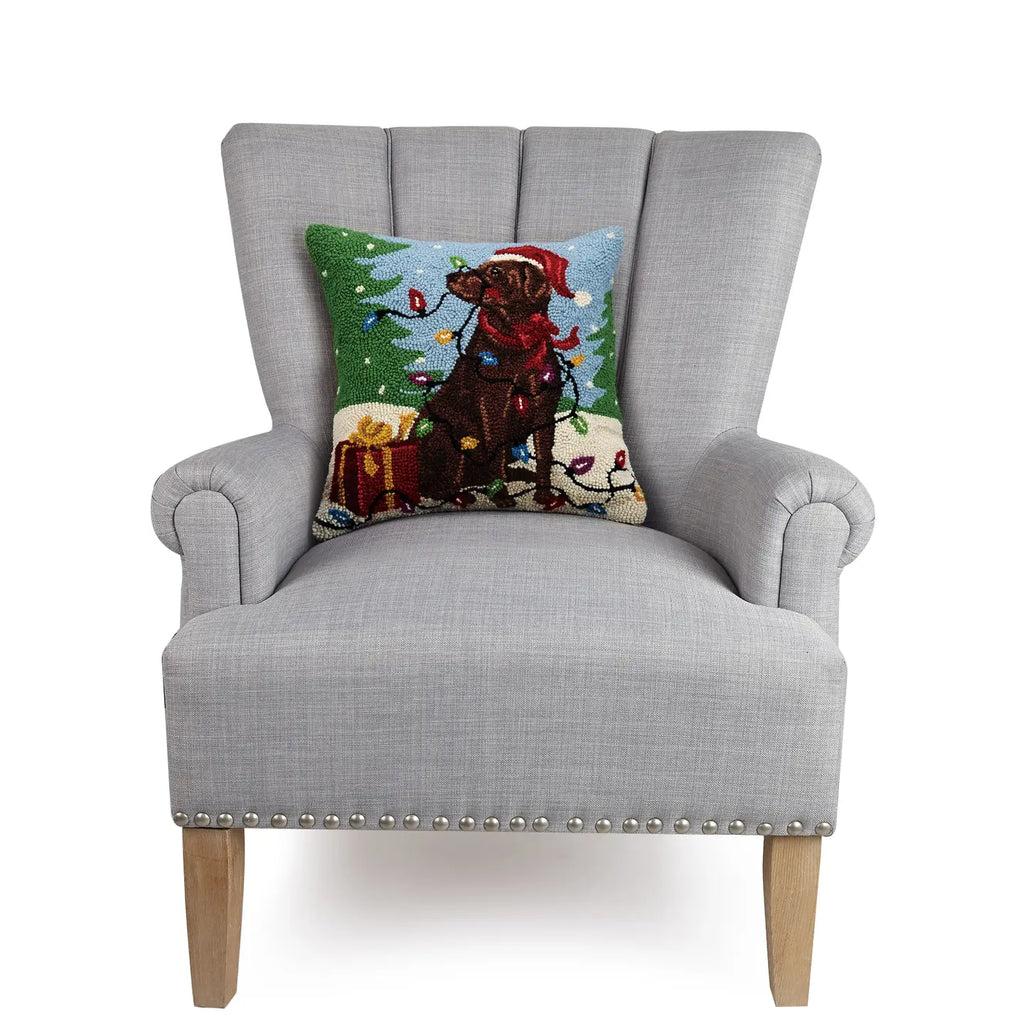 Chocolate Lab Holiday Hook Pillow