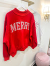"MERRY" Mockneck Pullover - Red