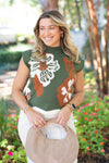 Floral Scalloped Sweater - Olive