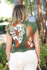 Floral Scalloped Sweater - Olive