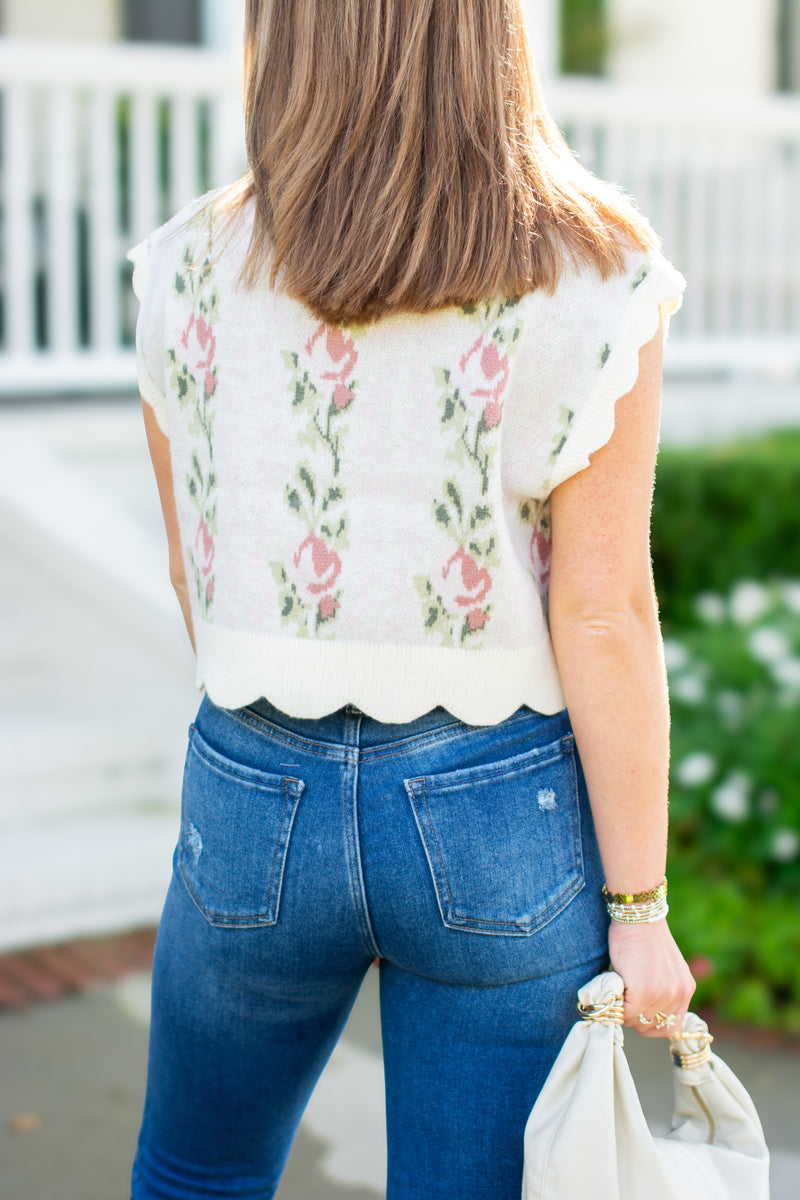 Floral Flare Sweater - Pink