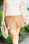 Leather Flare Mini Skirt - Brown
