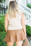 Leather Flare Mini Skirt - Brown