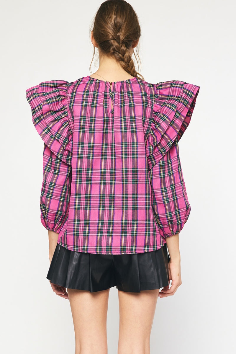 Christmas Plaid Top - Pink