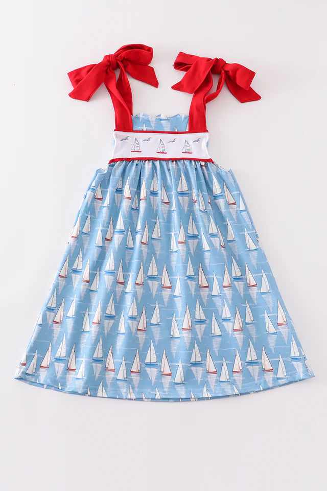 Sailboat Embroidered Girls Dress