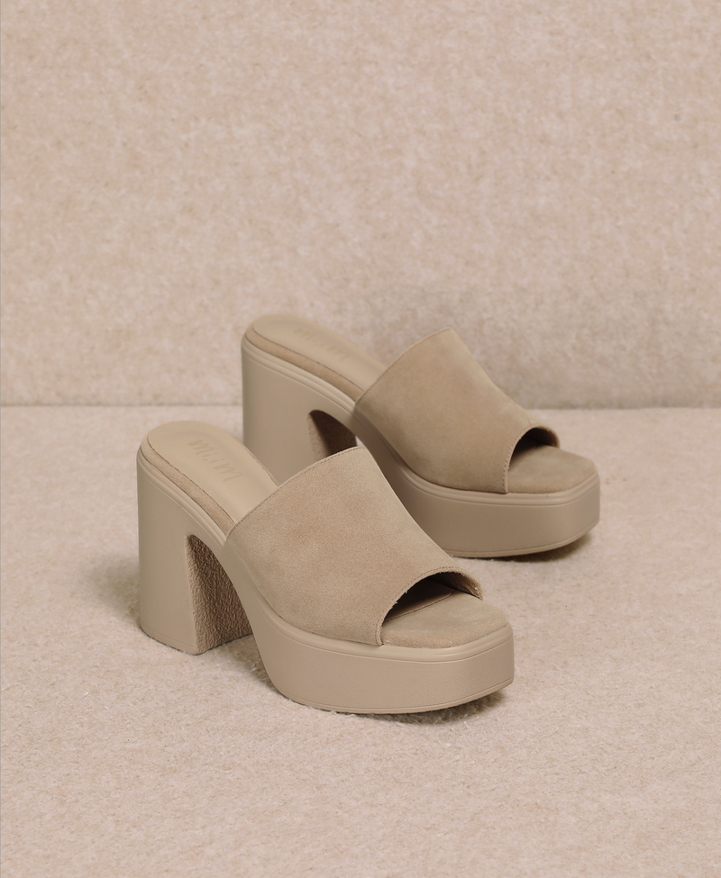 Suede Taupe Block Heels