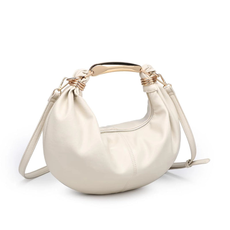 Vegan Leather Gold Handle Bag - Oatmilk