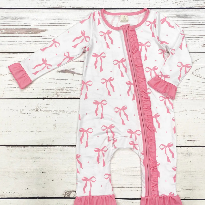 Pink Bows Ruffle Baby Pajamas