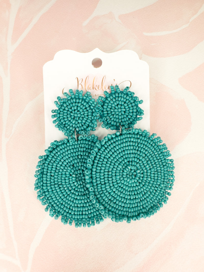 Large Double Disc Beaded Earrings - Teal